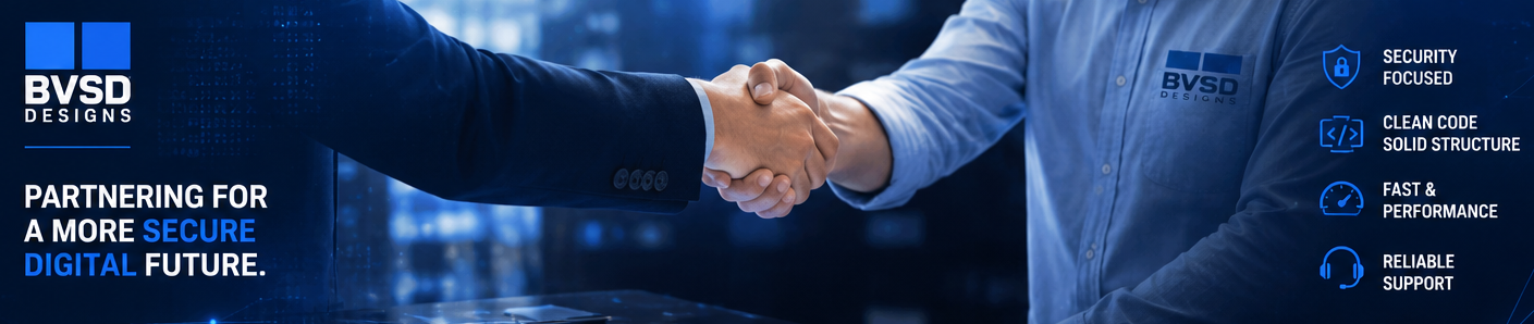 BVSD Designs handshake banner — partnering for a more secure digital future